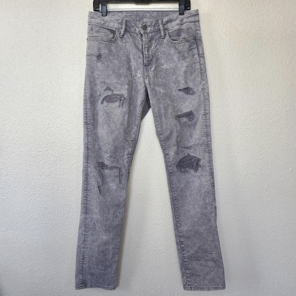 American Eagle Mens Jeans Airflex Silver Gray Distressed Size 30x32